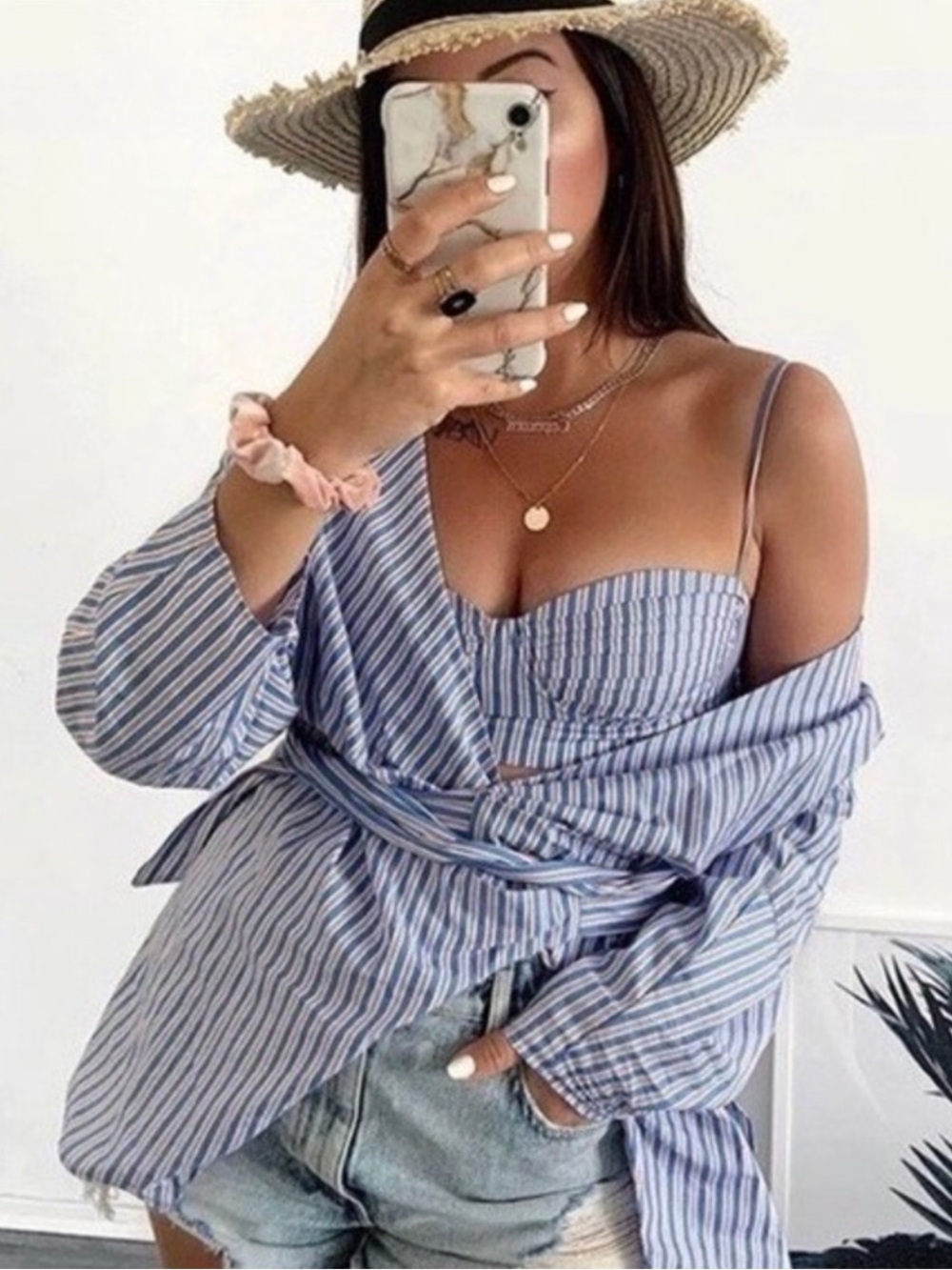 Zara Striped Wrap Shirt + Bralette Set